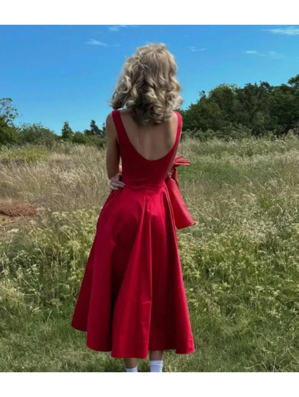 NWT Helsa Stretch Organic Cotton Sateen Midi Dress in Red  SIZE S $298msrp - Picture 5 of 13
